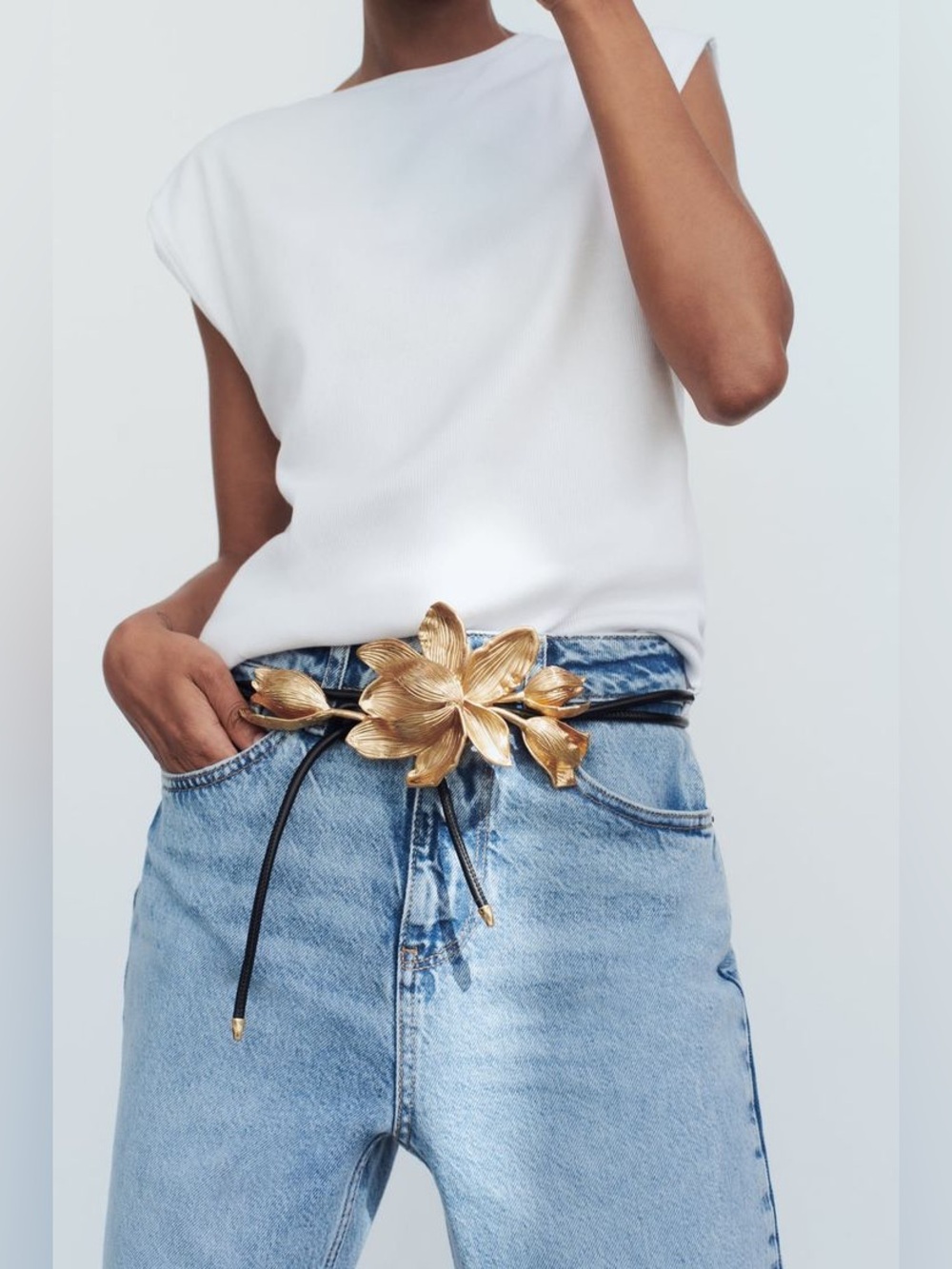 Zara 3D Gold Floral Tie-Belt